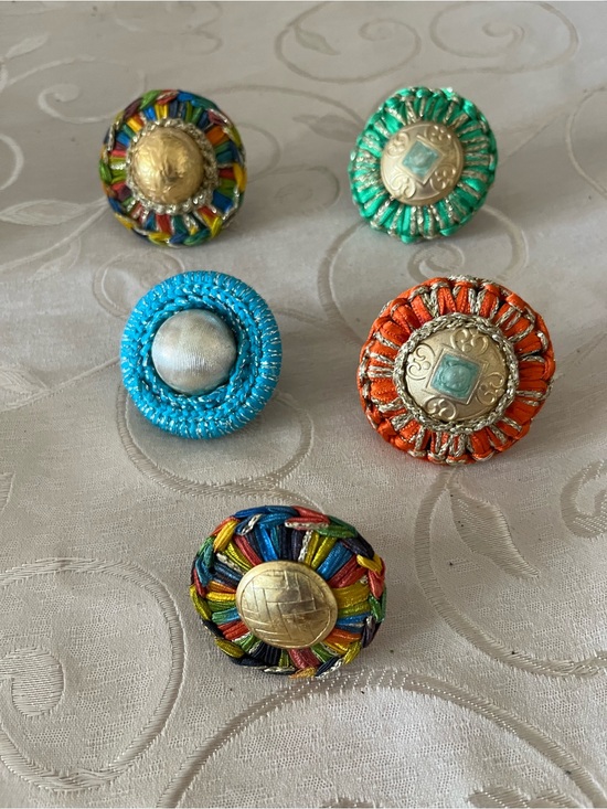 Dvora Harell Jewelry - Colorful Woven Button Rings - Multicolor
